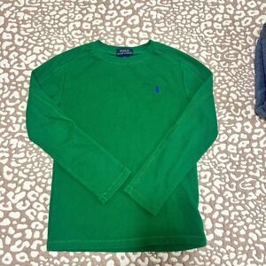 Polo Ralph Lauren Sleepwear Top Boys 7 Green Embroidered Waffle Knit Ling sleeve
